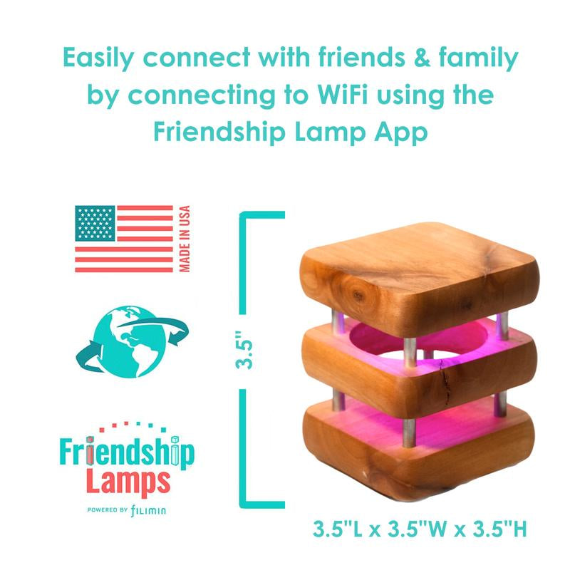 Friendship Lamps MINI Mid-Century Wooden Square Friendship Lamps - Natural Stain - Perfect Holiday Gift for Long-Distance Relationships