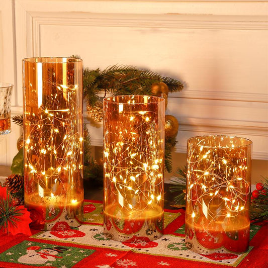 Set of 3 6/8/10Inch High LED Candles Battery Glass Decorative Candle