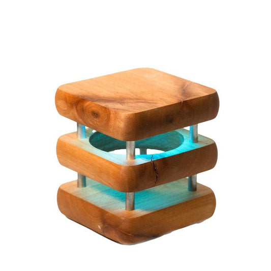 Friendship Lamps MINI Mid-Century Wooden Square Friendship Lamps - Natural Stain - Perfect Holiday Gift for Long-Distance Relationships