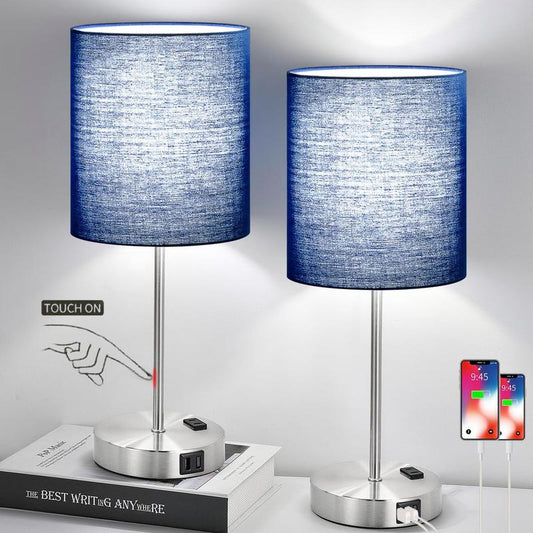 Set of 2 Touch Control Table Lamps with 2 USB & AC Outlet, 3-Way Dimmable Bedside Nightstand Lamps for Bedroom Living Room Nursery, 800 Lumens 5000K Daylight Bulbs Included Home Modern