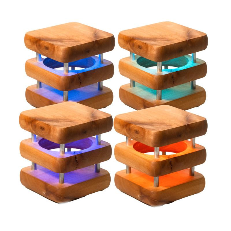 Friendship Lamps MINI Mid-Century Wooden Square Friendship Lamps - Natural Stain - Perfect Holiday Gift for Long-Distance Relationships