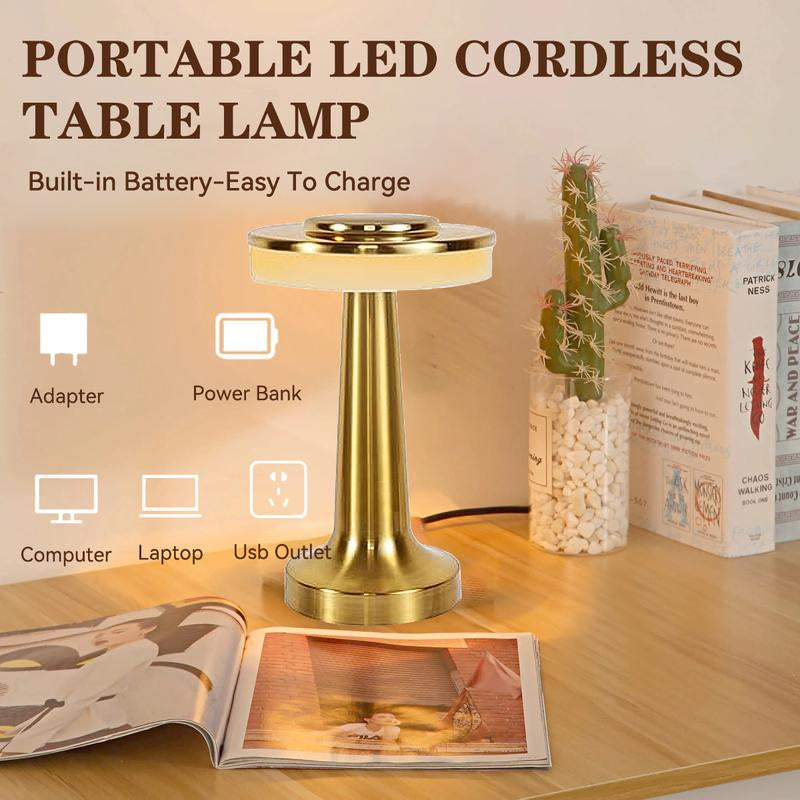 Portable LED Table Lamp with Touch Sensor, 3-Levels Brightness, Rechargeable Battery up to 48 Hours Usage, Night Light for Kids Nursery, Nightstand Lamp, Bedside Lamp (Gold)