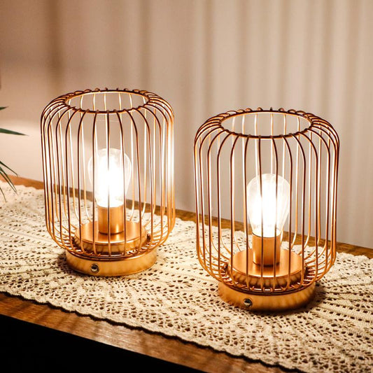Set of 2 LED Rechargeable Table Lamp with Touch Switch 7 "H Cordless Metal Cage Lamp Touch Dimmable LED Table Lights for Bedrooms Office Wedding Parties Patio
