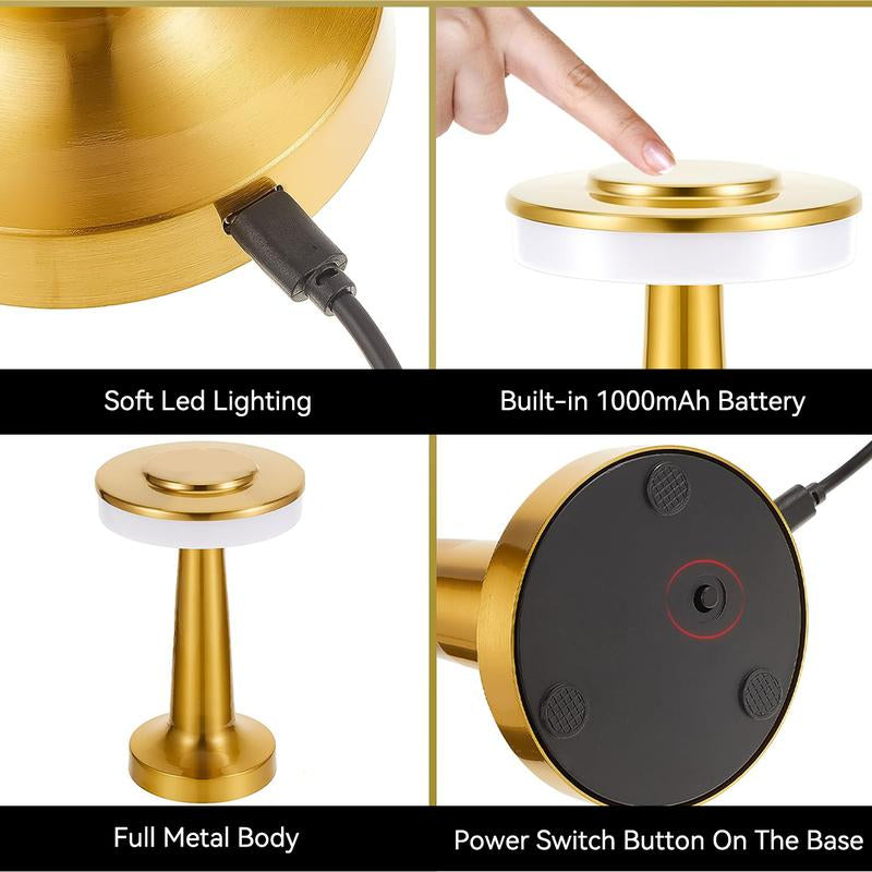 Portable LED Table Lamp with Touch Sensor, 3-Levels Brightness, Rechargeable Battery up to 48 Hours Usage, Night Light for Kids Nursery, Nightstand Lamp, Bedside Lamp (Gold)
