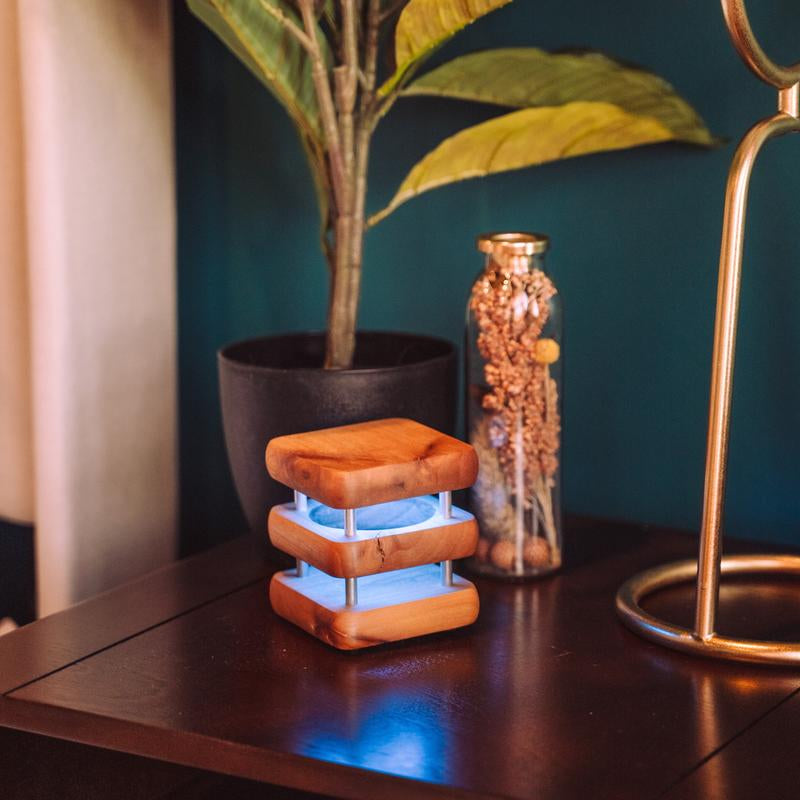 Friendship Lamps MINI Mid-Century Wooden Square Friendship Lamps - Natural Stain - Perfect Holiday Gift for Long-Distance Relationships