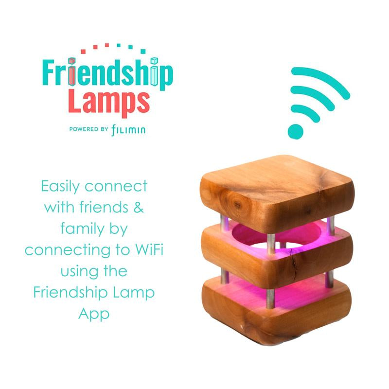 Friendship Lamps MINI Mid-Century Wooden Square Friendship Lamps - Natural Stain - Perfect Holiday Gift for Long-Distance Relationships