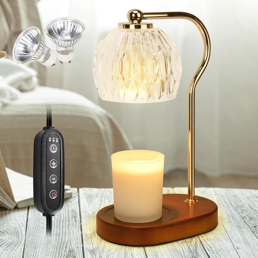 Candle Warmer Lamp with Timer & Dimmer, Electric Candle Warmer Light for Bedroom, Wax Melts Warmer for Candle Jars, Home Decor beside Lamp Gifts for Women (2 X GU10 Bulbs Included, Brown)
