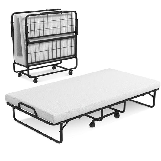 Folding Bed with Mattress for Adults, 75''X38'' Rollaway Bed Foldable Bed with Twin Mattress, Space Saving Portable Bed for Small Place