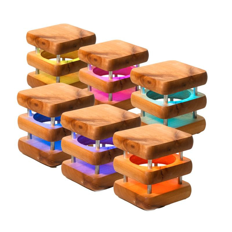 Friendship Lamps MINI Mid-Century Wooden Square Friendship Lamps - Natural Stain - Perfect Holiday Gift for Long-Distance Relationships