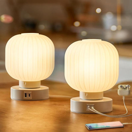 Touch Bedside Lamps,Table Lamps 3 Way Dimmable with USB C+A Charging Ports - Bedroom Nightstand & Living Room Essential, 9W Bulb Included