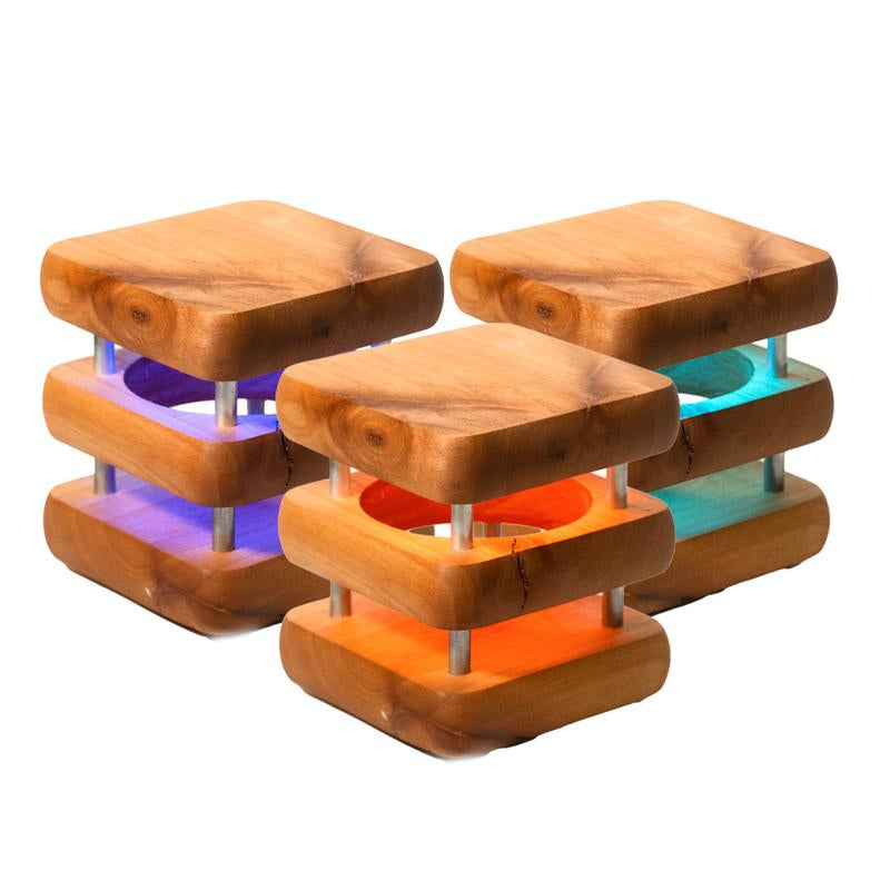 Friendship Lamps MINI Mid-Century Wooden Square Friendship Lamps - Natural Stain - Perfect Holiday Gift for Long-Distance Relationships