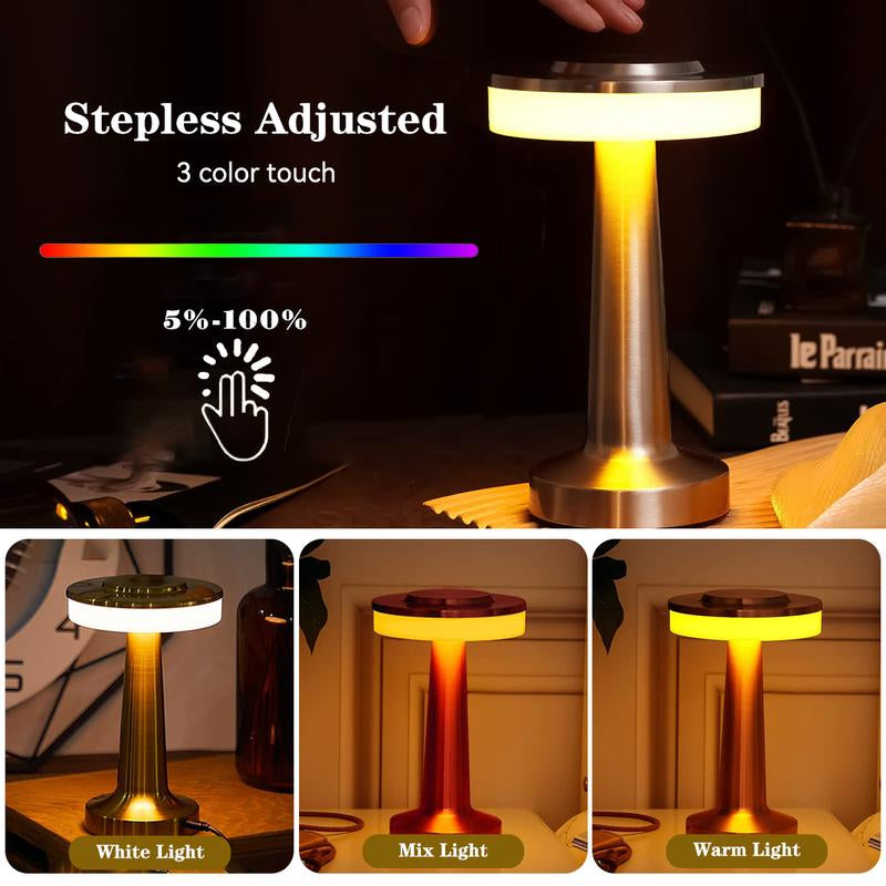 Portable LED Table Lamp with Touch Sensor, 3-Levels Brightness, Rechargeable Battery up to 48 Hours Usage, Night Light for Kids Nursery, Nightstand Lamp, Bedside Lamp (Gold)